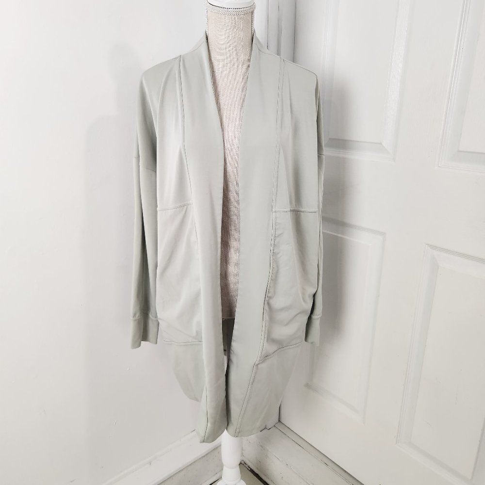 FLX Cardigan Womens Large Green Open Zip Pockets Oversized Lagenlook Athleisure